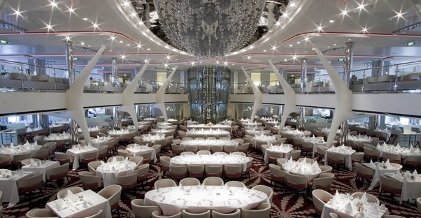 The sparkling interior of a large cruise ship.
