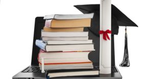 a concept image of textbooks and a diploma representing certified and accredited institutions