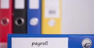 an organizational binder labeled payroll